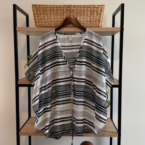 Banana Republic V-neck Stripe Swim Cover Up Pullover, Medium Petite